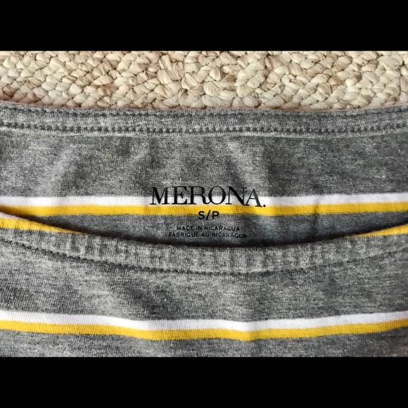 White + Yellow Stripe Boat Neck 3/4 Sleeve Shirt - Picture 3 of 4